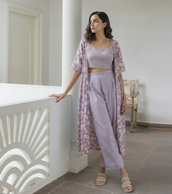 Women Lavender Printed Co-ord Set Front