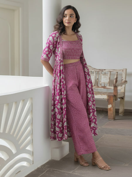 Women Magenta Printed Co-ord Set  Front