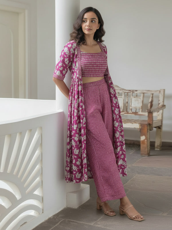 Women Magenta Printed Co-ord Set  Front