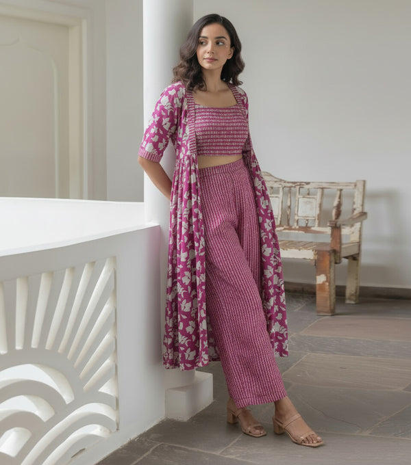 Women Magenta Printed Co-ord Set  Front