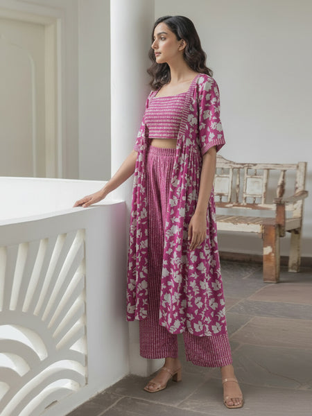 Women Magenta Printed Co-ord Set  Side