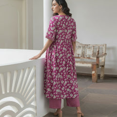 Women Magenta Printed Co-ord Set  Back