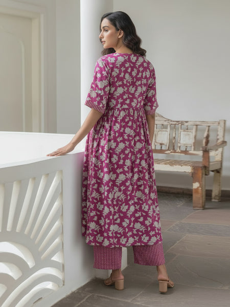 Women Magenta Printed Co-ord Set  Back