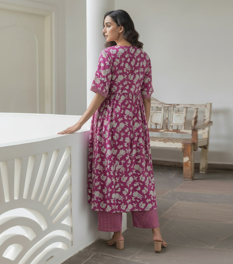 Women Magenta Printed Co-ord Set  Back