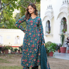 Stylish Blue Cotton Anarkali Kurta Set for Office and Casual Wear