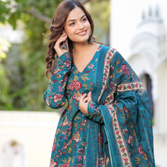 Stylish Blue Cotton Anarkali Kurta Set for Office and Casual Wear