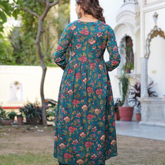 Stylish Blue Cotton Anarkali Kurta Set for Office and Casual Wear