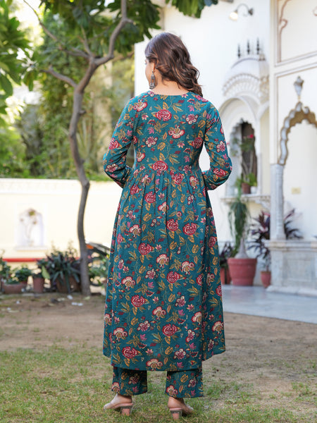 Stylish Blue Cotton Anarkali Kurta Set for Office and Casual Wear