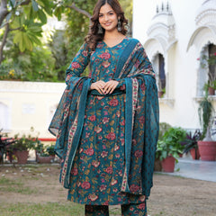 Stylish Blue Cotton Anarkali Kurta Set for Office and Casual Wear