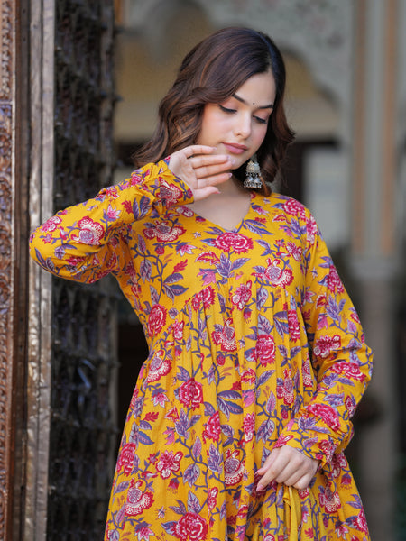 Bright Yellow Cotton Anarkali Kurta Set for Fresh Everyday Elegance