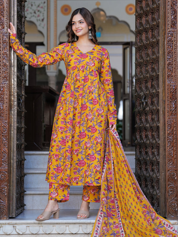 Bright Yellow Cotton Anarkali Kurta Set for Fresh Everyday Elegance