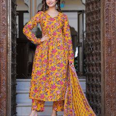 Bright Yellow Cotton Anarkali Kurta Set for Fresh Everyday Elegance