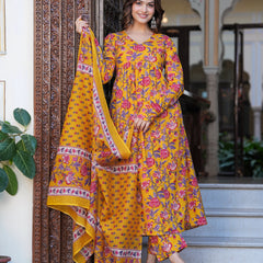 Bright Yellow Cotton Anarkali Kurta Set for Fresh Everyday Elegance