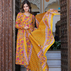Bright Yellow Cotton Anarkali Kurta Set for Fresh Everyday Elegance