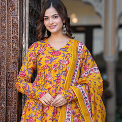 Bright Yellow Cotton Anarkali Kurta Set for Fresh Everyday Elegance