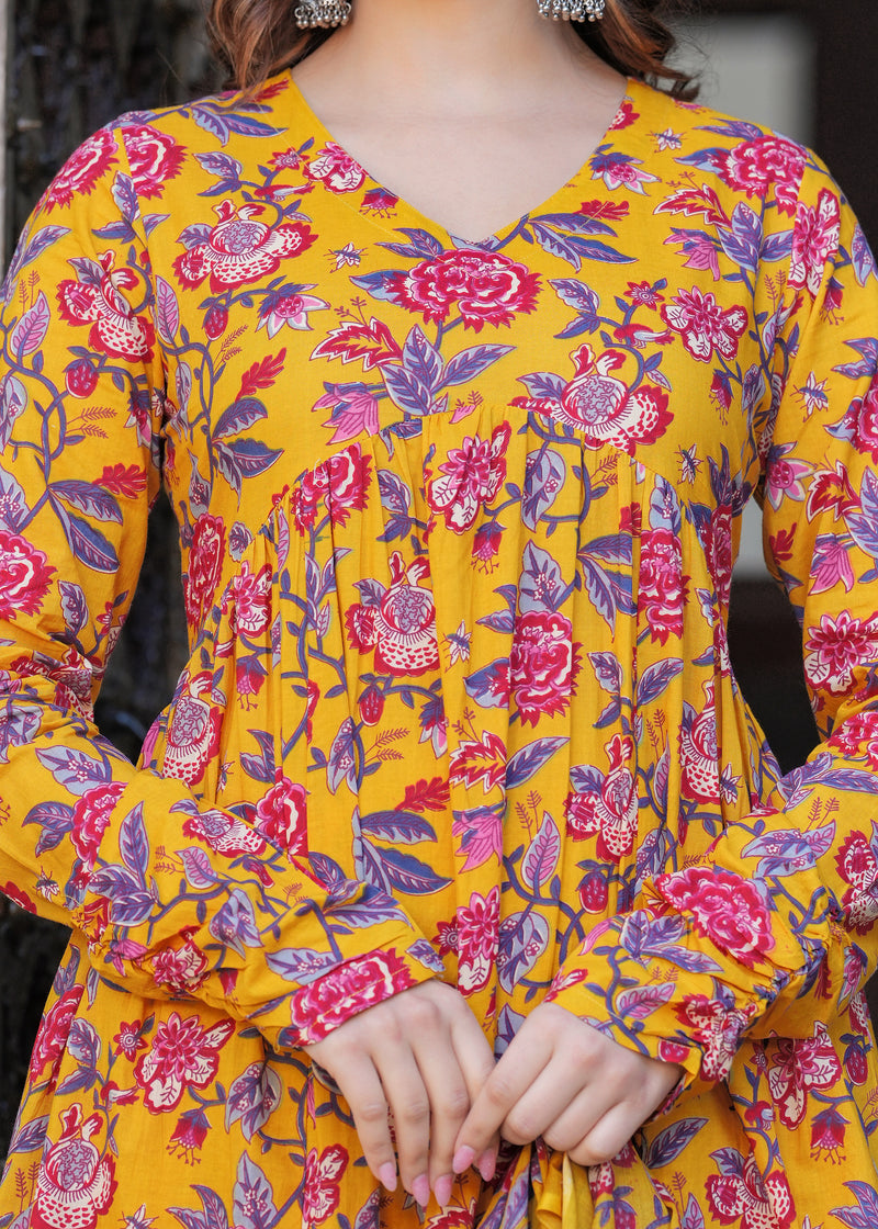 Bright Yellow Cotton Anarkali Kurta Set for Fresh Everyday Elegance