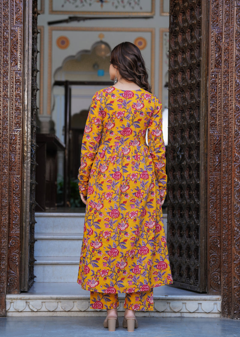 Bright Yellow Cotton Anarkali Kurta Set for Fresh Everyday Elegance