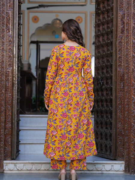 Bright Yellow Cotton Anarkali Kurta Set for Fresh Everyday Elegance