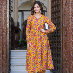 Bright Yellow Cotton Anarkali Kurta Set for Fresh Everyday Elegance