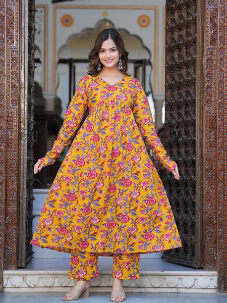 Bright Yellow Cotton Anarkali Kurta Set for Fresh Everyday Elegance