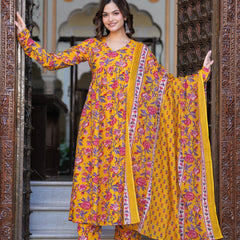 Bright Yellow Cotton Anarkali Kurta Set for Fresh Everyday Elegance