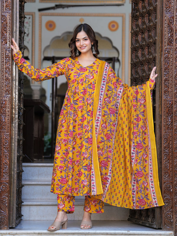 Bright Yellow Cotton Anarkali Kurta Set for Fresh Everyday Elegance