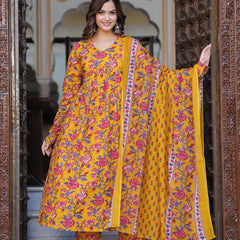 Bright Yellow Cotton Anarkali Kurta Set for Fresh Everyday Elegance