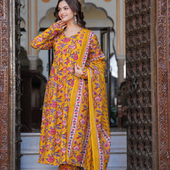 Bright Yellow Cotton Anarkali Kurta Set for Fresh Everyday Elegance