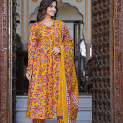 Bright Yellow Cotton Anarkali Kurta Set for Fresh Everyday Elegance