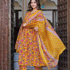 Bright Yellow Cotton Anarkali Kurta Set for Fresh Everyday Elegance