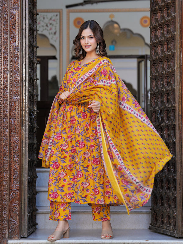 Bright Yellow Cotton Anarkali Kurta Set for Fresh Everyday Elegance