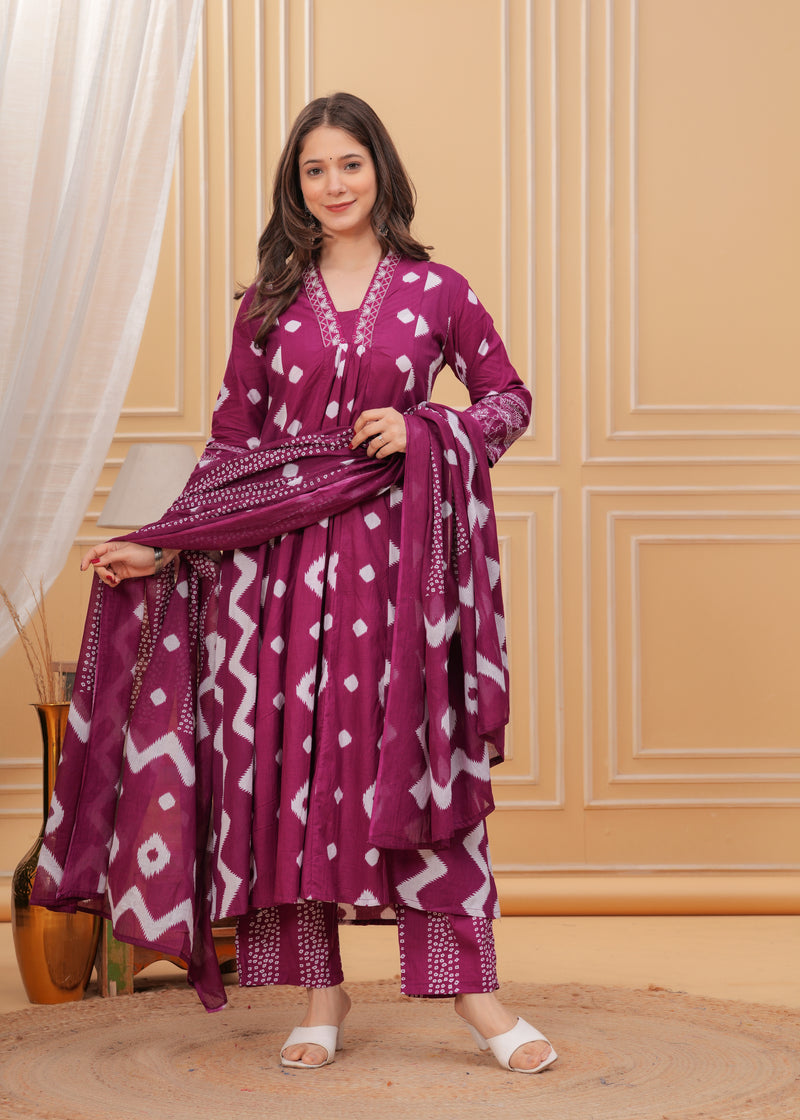 Purple Cotton Anarkali Kurta Set – Elegant & Comfortable Ethnic Wear