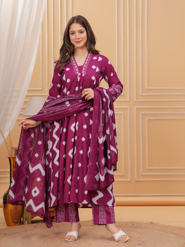 Purple Cotton Anarkali Kurta Set – Elegant & Comfortable Ethnic Wear
