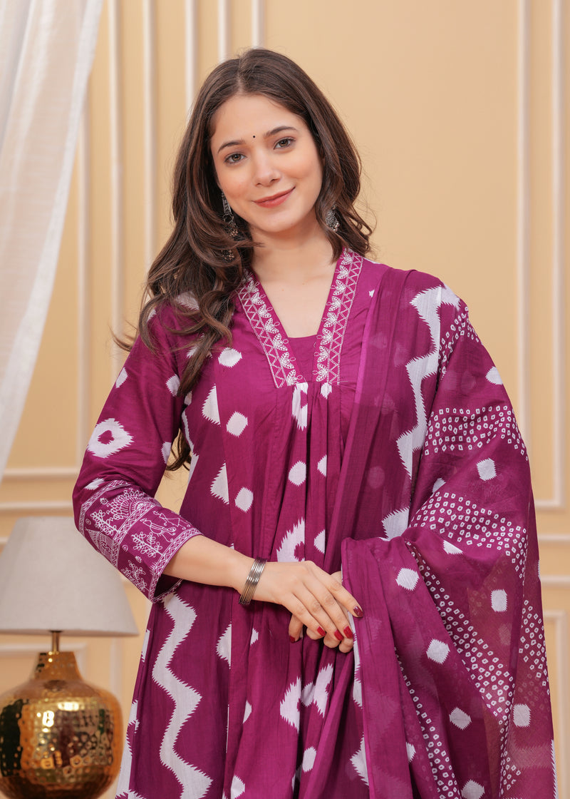 Purple Cotton Anarkali Kurta Set – Elegant & Comfortable Ethnic Wear
