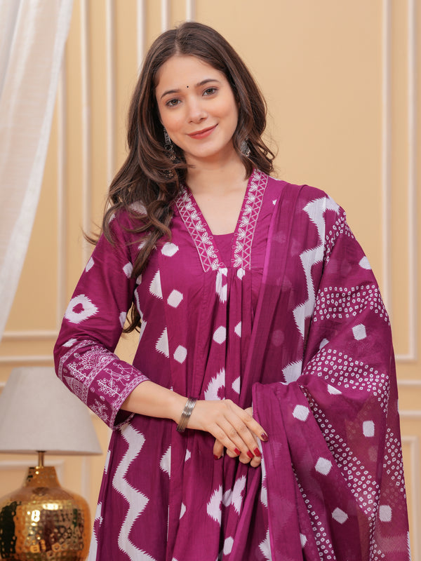 Purple Cotton Anarkali Kurta Set – Elegant & Comfortable Ethnic Wear