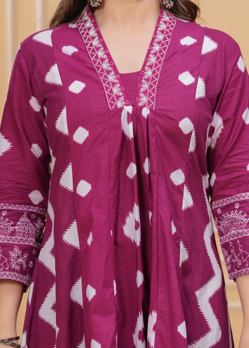 Purple Cotton Anarkali Kurta Set – Elegant & Comfortable Ethnic Wear