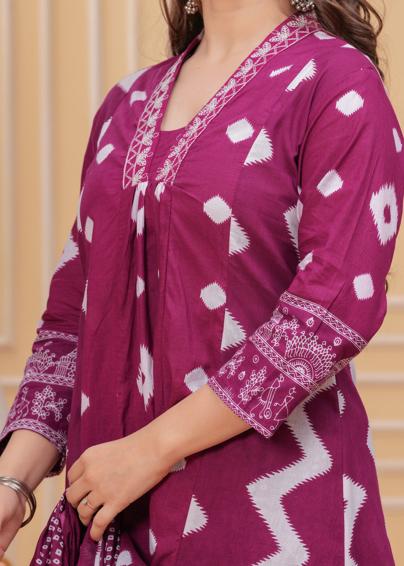 Purple Cotton Anarkali Kurta Set – Elegant & Comfortable Ethnic Wear