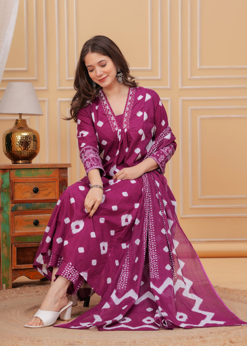 Purple Cotton Anarkali Kurta Set – Elegant & Comfortable Ethnic Wear
