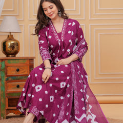 Purple Cotton Anarkali Kurta Set – Elegant & Comfortable Ethnic Wear