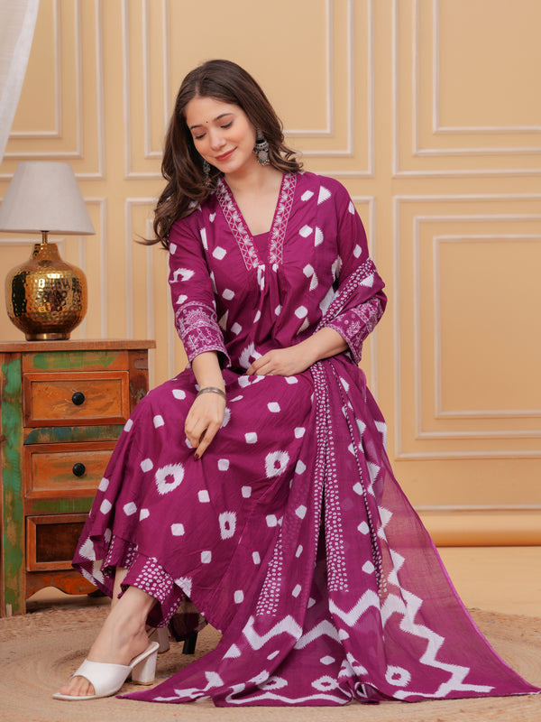 Purple Cotton Anarkali Kurta Set – Elegant & Comfortable Ethnic Wear