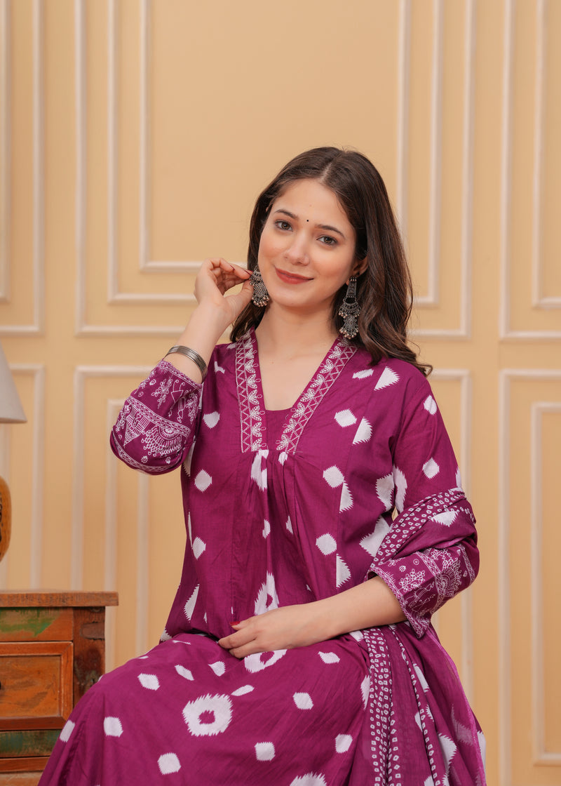 Purple Cotton Anarkali Kurta Set – Elegant & Comfortable Ethnic Wear