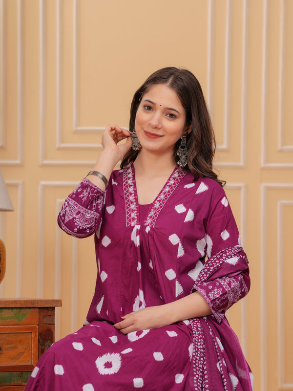 Purple Cotton Anarkali Kurta Set – Elegant & Comfortable Ethnic Wear