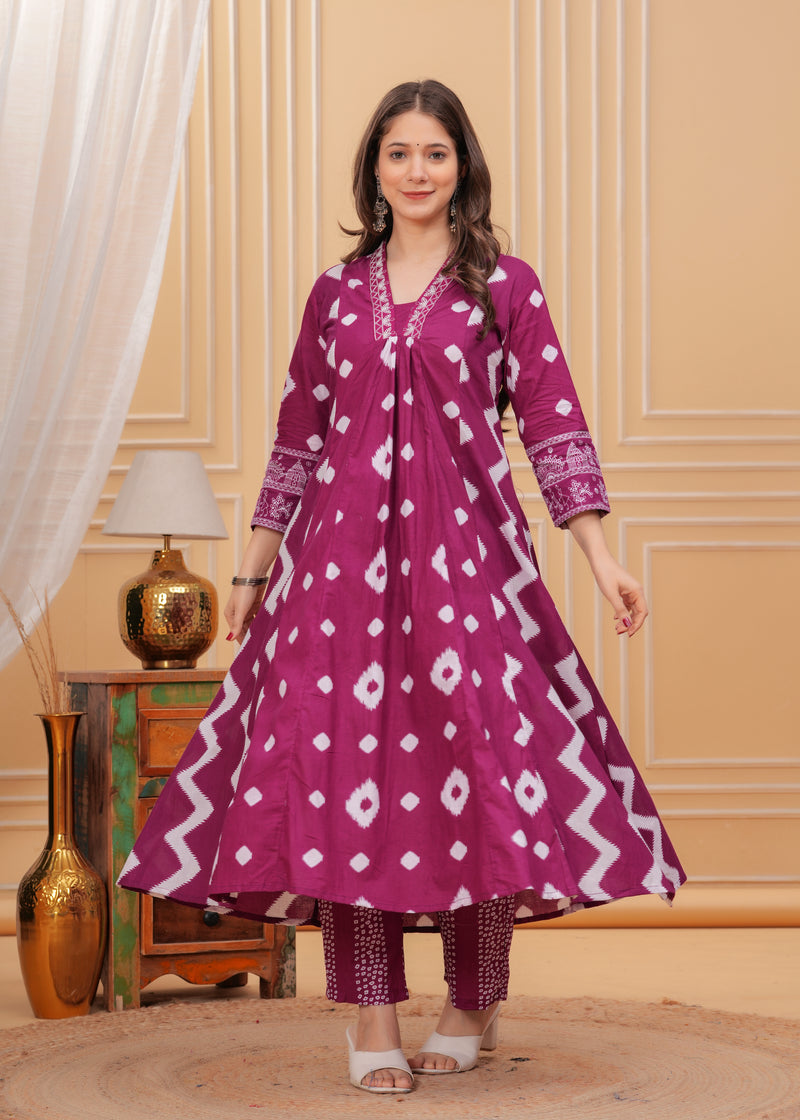 Purple Cotton Anarkali Kurta Set – Elegant & Comfortable Ethnic Wear