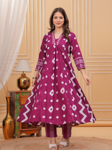 Purple Cotton Anarkali Kurta Set – Elegant & Comfortable Ethnic Wear