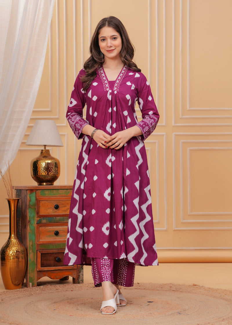 Purple Cotton Anarkali Kurta Set – Elegant & Comfortable Ethnic Wear