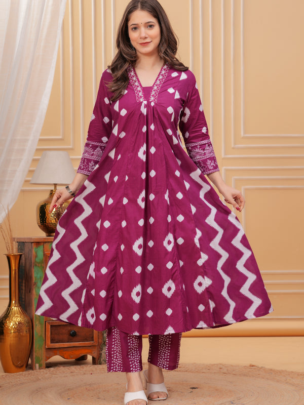 Purple Cotton Anarkali Kurta Set – Elegant & Comfortable Ethnic Wear