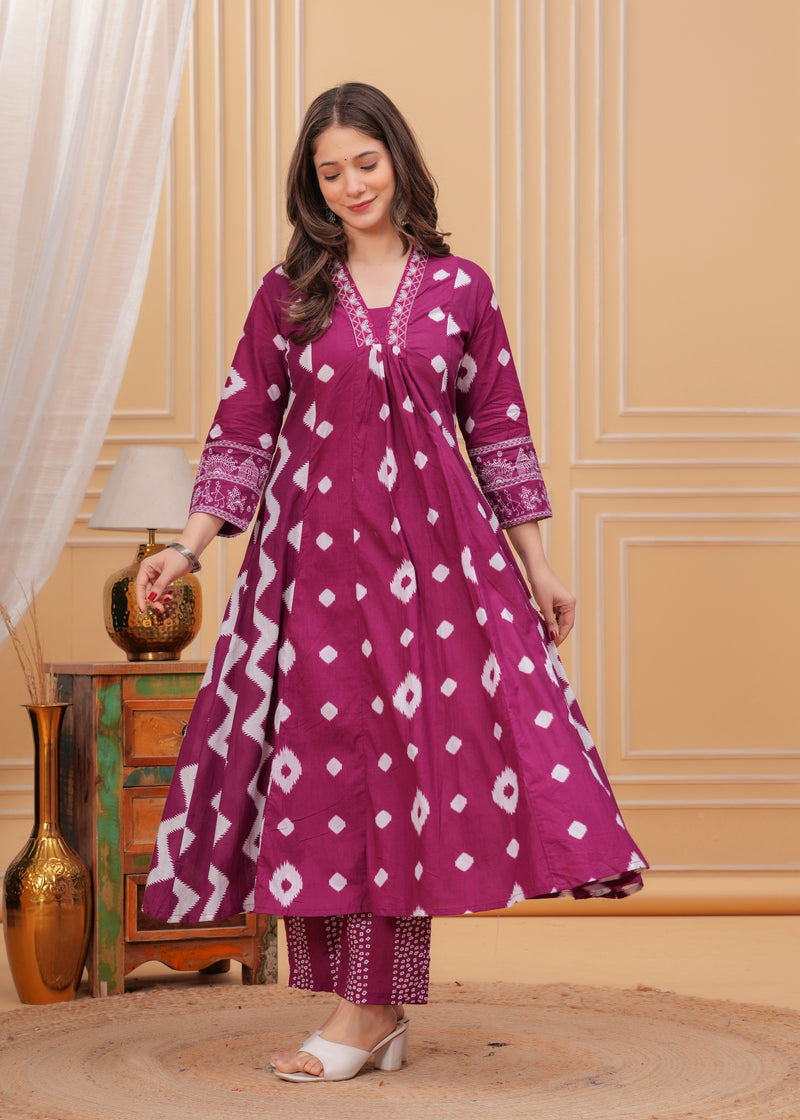 Purple Cotton Anarkali Kurta Set – Elegant & Comfortable Ethnic Wear