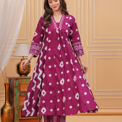Purple Cotton Anarkali Kurta Set – Elegant & Comfortable Ethnic Wear