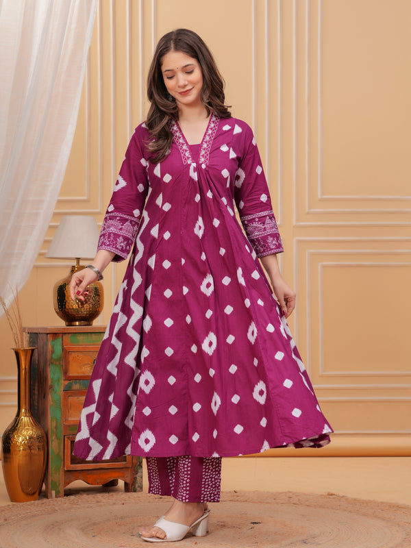 Purple Cotton Anarkali Kurta Set – Elegant & Comfortable Ethnic Wear