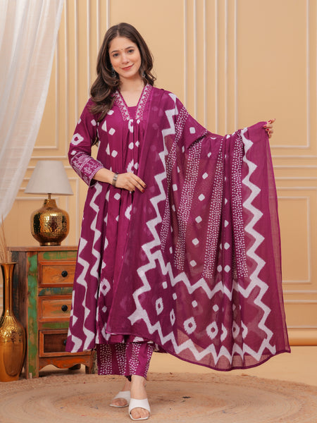 Purple Cotton Anarkali Kurta Set – Elegant & Comfortable Ethnic Wear